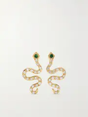 [Ileana Makri] Ileana Makri - Little Snake 18-karat Gold, Diamond And Tsavorite Earrings - One size One size Gold