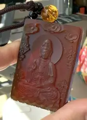 99+ MYO Carved Kwan Yin on Natural Burmite Amber 33g Pendent.