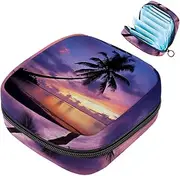 Period Bag,Sanitary Napkin Storage Bag,Tropical Palm Beach Sunset,Tampon Bag for Purse
