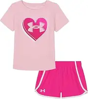 [Under Armour] UA HEART WOVEN SHORT SET, PRIME PINK, 4T, Light/Pastel Pink, 4 Years