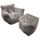 Foam-filled Beanbag Chair - Textured silver velvet (Free Footrest)