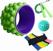 10PCS Yoga Wheel Set Fitness Pilates Ring Latex Elastic Backbend Ring Open Back Fitness Equipment Skipping Rope Gym Yoga Accessories,Green