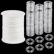 PH PandaHall 100pcs Clear Roman Curtain Rings 100 Yards Roman Blind Cord 1.5mm White Braided Curtain Cord Nylon Lift Shade Cord Drapery Cords Set Plastic O-Rings for DIY Blind Curtains