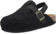 [ZUSERIS] Kids Clogs Toddler Fuzzy Clog Slippers with Strap Boys Girls Cork Footbed Mules Classic Slip On Fleece Potato Shoes with Adjustable Buckle