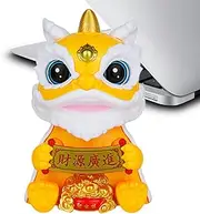 Chinese Lion Ornament,Solar Lion for Car | Small Solar Lion Craft Decoration, Ornament for Car Dashboard, Workplace Desk