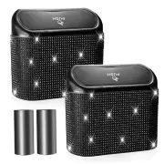 Bling Car Trash Can with Lid - 2 Pack, Mini Auto Garbage Can with 60 Trash Bags,