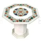 24" white Marble coffee Table Top malachite lapis Inlay with Marble stand k19