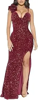 [JEKE-DG] Women's Sequin Sparkly Slim Fit Cocktail Party Dress Elegant High Slit Maxi Dress Backless Bodycon Dresses