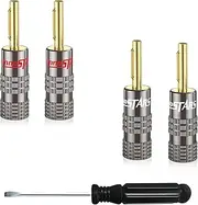 InnoStars Banana Plugs for Speaker Wire (2 Pairs, 4 Pcs), 24K Gold Plated Connectors, Pin Plug Closed Screw Type, Banana Pins (Support 12 AWG to 20 AWG Wires), Spring Pin