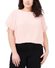 vince Camuto Womens Chiffon Flutter-Sleeve Blouse 92611181 2X