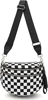 [WOOMADA] Checkered Crossbody Bag Bum Bag for Women, Fanny Pack Checkered Purse, Belt Bag Sling Bag with Shoulder Strap, Black Checkerboard