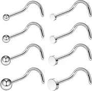 [Ruifan] ASTM F136 Titanium Nose Rings 18G 20G 22G Nose Studs Ring Screw L-Shaped Bone Piercing Jewelry for Women Men Ball & Flat 1.5mm 2mm 2.5mm 3mm 8PCS