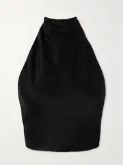 [Matteau] Matteau - + Net Sustain Satin Halterneck Top - Black - 4 4 Black