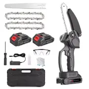 6" Mini Cordless Electric Chainsaw Wood Cutter Rechargeable 2X Battery-Powered