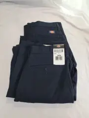 Dickies Pants Lot (2) Work Pants Industrial Flat Front Navy Blue LP812 30x34