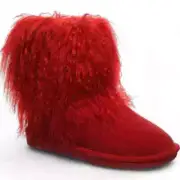 Bearpaw Boo Red Shearling Wool Lined Curly Lamb Fur Mongolian Sherpa Boots Sz 6