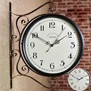 Double Sided Wall Clock Vintage Grand Central Station Wall Clock 360 Degree Wrought Iron Retro Antique Wall Clock for Indoor Outdoor Home Garden