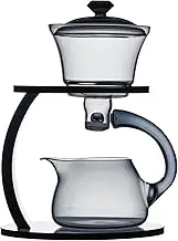 MOZEO Glass Teapot Set Semi Automatic Drip Rotating with Infuser Lazy Kungfu Tea pot Set Heat Resistant Tea Set (Grey)