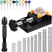 37 Pieces Hand Drill Set, Include Pin Vise Hand Drill with Mini Drills, Twist Drills and Bench Vice for Craft Carving DIY