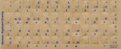 Transparent German Keyboard Stickers Blue Letters