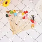 100Pcs Mix Fruit Bamboo Pick Buffet Cactus leaves Cupcake Fruit Fork Salad StiGC