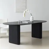 在飛比找ETMall東森購物網優惠-侘寂風實木長餐桌橢圓形家用桌椅北歐碳化黑簡約工作臺創意會議桌