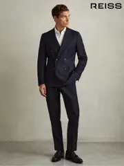 Reiss Navy Combo Wool-Blend Flannel Suit Trousers (E86174) | $350