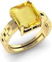 [RRVGEM] YELLOW SAPPHIRE RING Certified Natural 13.50 Carat Certified Unheated Untreatet Yellow Sapphire Pukhraj Gemstone Ring GOLD PLATED Ringfor Women's and Men's LAB -CERTIFIED, Gold Plated, Sapphire
