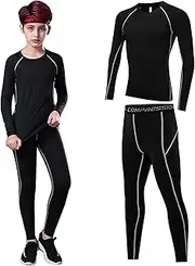 [Laughhe] Compression Underwear Set Children, Boys Girls Sports Underwear Top Base Layer Set, Quick Drying Tracksuits Sportswear for Football Training, Running, Jogging, Black