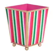Jaye’s Studio Joy Stripe Enameled Square Cachepot Planter PINK GREEN NEW
