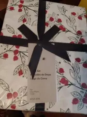 WEST ELM Red/Green Pomegranate FULL Percale Cotton Sheet Set NWT, Sealed!