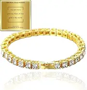 [Halukakah] 18K Real Gold/Platinum Plated Tennis Chain Necklace Bracelet - Luxury Sparkling Jewelry for Kids - Chain Length 18/40cm - with Giftcard - Stylish Accessories for Everyday Glam,Birthday,Party