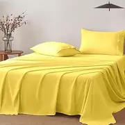 Lakora Microfiber Bed Sheet Set - Queen Size 4PC (Fitted Sheet, Flat Sheet, 2 Pillowcases) - Ultra Soft Breathable Bedding - Luxury Hotel Style (Yellow,Queen)