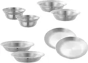 Zxpjkyu Stainless Steel Plates and Bowls Outdoor Tableware Portable Reusable Camping Utensils Dinnerware Set for RV Apartment Travel, 8PCS Silver