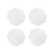 4PCS Round Lace Doily Handmade Placemats Cotton Crocheted Coasters (White) T3Y5