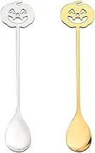 Halloween Pumpkin Spoons for Women Men Tea Coffee Spoon for Couples Bf Gf Husband Wife Anniversary Xmas Gift Halloween Party Prop Silver & Gold Sugar Dessert Spoon for 2