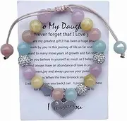 [DOLON] Handmade Crystal Beaded Heart Charm Bracelet for Daughter Adjustable Birthday Christmas Jewelry Gift from Mom Dad
