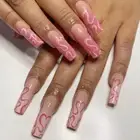 Full Cover Black Edge Press on Nails Pink Wavy Fake Nails Ballerina Long French