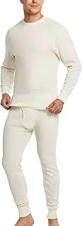 [TSLA] CQR Men's Waffle Underwear Thermal Long Johns Stretchy Crew Neck Set of Top & Bottom, Waffle Bottom