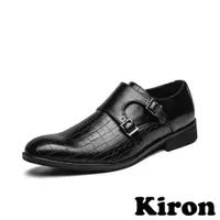 在飛比找ETMall東森購物網優惠-【Kiron】紳士皮鞋粗跟皮鞋/復古雙釦帶時尚壓紋經典紳士皮