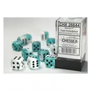 Dice - 16mm - Gemini White-Teal/Black ( Dice Set 12 X W6)