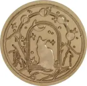 Cat in Arched Window, Moon Phases Overhead 1.2" Wax Seal Stamp Head (imperfect)