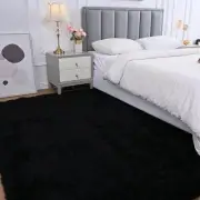 Fluffy Area Rug for Bedroom: Black Plush 3' x 5' (Rectangular) Black Fluffy