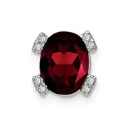 14k White Gold Oval Garnet and Real Diamond Chain Slide