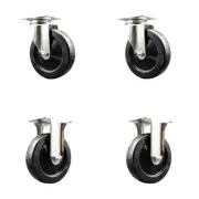 5 Inch 316SS Hard Rubber Wheel Swivel Top Plate Caster Set 2 Rigid SCC