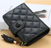 Womens Ladies Short Wallet Leather Billfold Zipper Pocket Purse with Rose Button