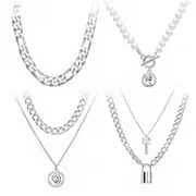 Nevenka Set of 4 Punk Multilayer Pendants Necklace for Women Teen Girls-2