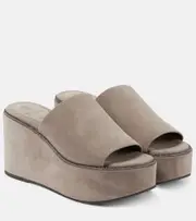[Brunello Cucinelli] Brunello Cucinelli Suede platform slides AU 9.5 beige