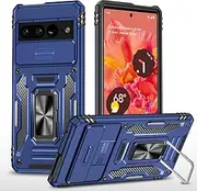 Slide Camera Case for Google Pixel 7,Kickstand with Built-in 360° Rotate Magnetic Ring Stand Shockproof Protective Armor Cover,Navy