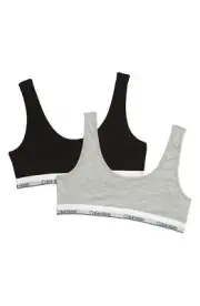 Calvin Klein 261849 Girls 2-Pack Bralette Bra Gray/Black Size Small